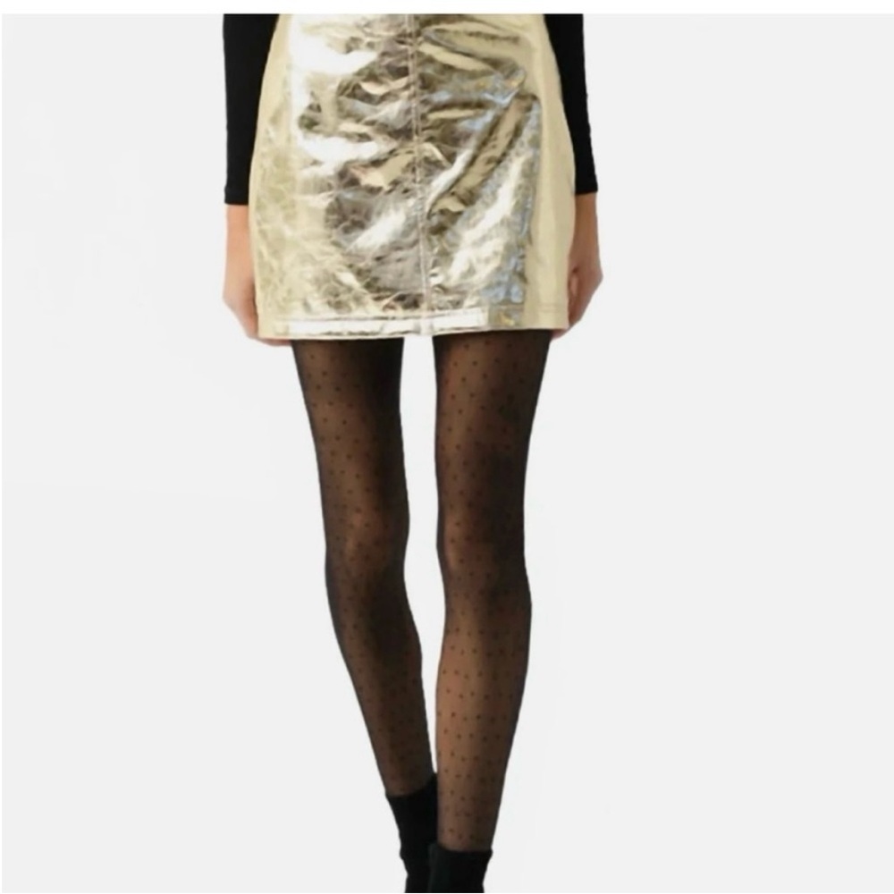 HUNTER BELL Shimmering Gold Faux Leather Mini Skirt